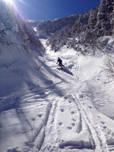 Skiing a secret ski line, NH